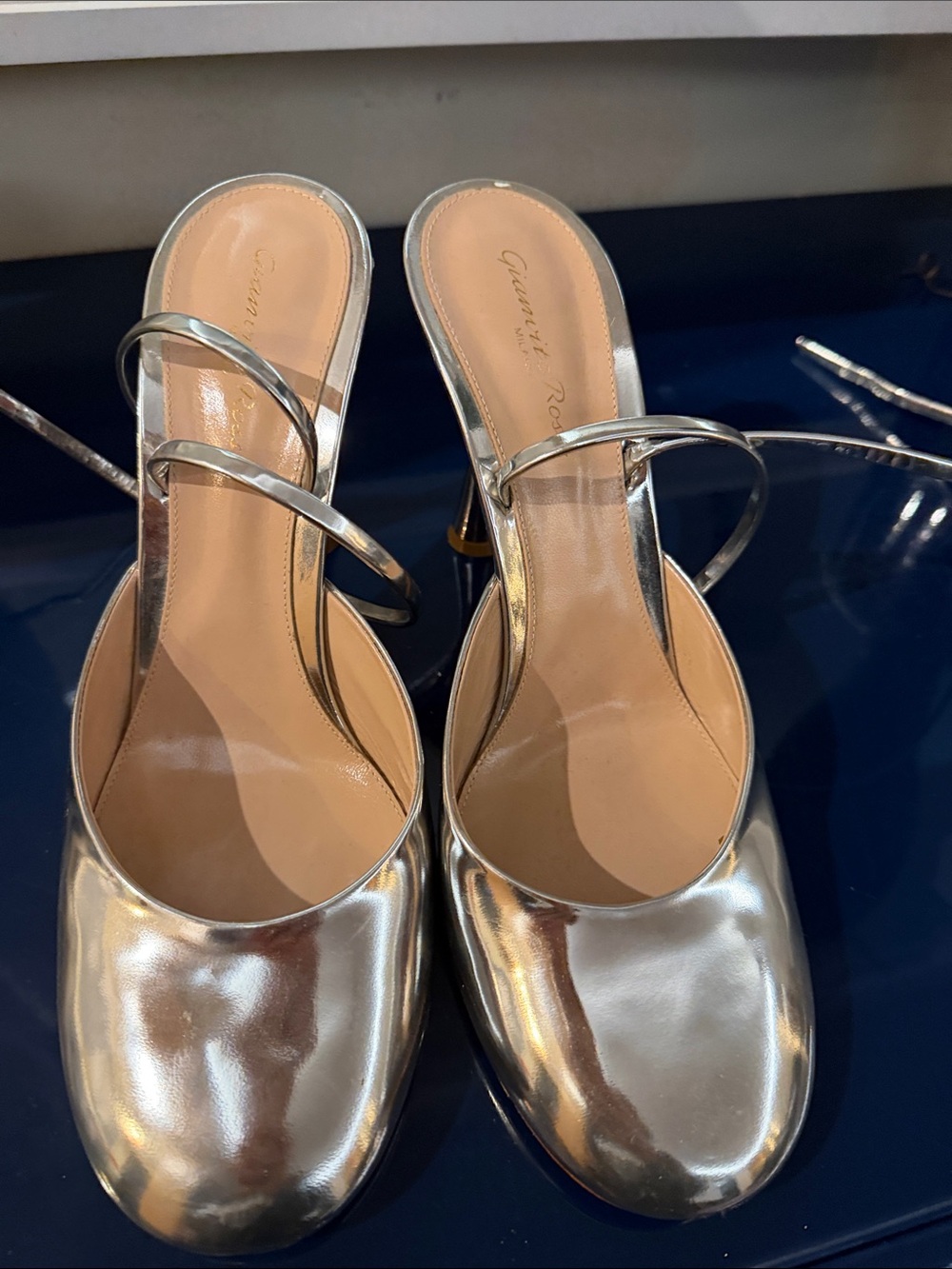 Gianvito Rossi Metallic Silver Strappy Mules